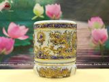 Bát hương song long chầu nguyệt men sứ trắng đường kính 22cm đắp nổi vẽ vàng