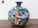 Bình Hút Tài Lộc vẽ vàng cá chép hoa sen kích thước 30cm | Quà Tặng Cao Cấp bình hút tài lộc Bát Tràng