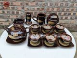 Bộ ấm chén Bát Tràng men hỏa biến mật ong dáng quả hồng đầy đủ 18 vật phẩm