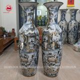 Lục Bình Bát Tràng kích thước 1m4 men chàm bách nhi đồ vẽ vàng nano | Quà Tặng Cao Cấp lục bình gốm