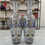 Lục Bình Bát Tràng kích thước 1m4 men lam tài lộc vẽ vàng công nghệ nano | Quà Tặng Cao Cấp lục bình gốm
