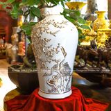 Lọ hoa mai hạc men trắng sứ kích thước cao 40cm đắp nổi vẽ vàng
