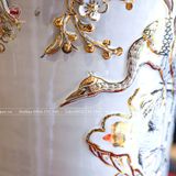 Lọ hoa mai hạc men trắng sứ kích thước cao 40cm đắp nổi vẽ vàng