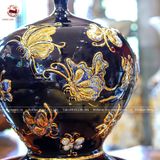 Bình Hút Tài Lộc uyên ương hồ điệp men sứ xanh coban kích thước cao 30cm đắp nổi vẽ vàng | Quà Tặng Cao Cấp bình hút tài lộc Bát Tràng