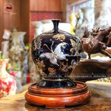 Bình Hút Tài Lộc uyên ương hồ điệp men sứ xanh coban kích thước cao 30cm đắp nổi vẽ vàng | Quà Tặng Cao Cấp bình hút tài lộc Bát Tràng