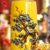 Lọ hoa mã đáo thành công men sứ vàng kích thước cao 40cm đắp nổi vẽ vàng