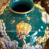 Lọ hoa sen dáng vại men sứ xanh lục bảo kích thước cao 50cm đắp nổi vẽ vàng