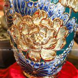 Lọ hoa sen dáng vại men sứ xanh lục bảo kích thước cao 50cm đắp nổi vẽ vàng