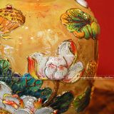 Lọ hoa cát tường bằng sứ men vàng kích thước cao 35cm đắp nổi vẽ vàng