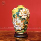 Lọ hoa cát tường bằng sứ men vàng kích thước cao 35cm đắp nổi vẽ vàng