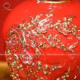 Lọ hoa chim hạc men đỏ bằng sứ màu đỏ kích thước cao 30cm đắp nổi vẽ vàng kim