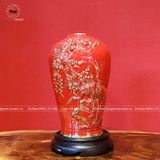 Lọ hoa chim hạc men đỏ bằng sứ màu đỏ kích thước cao 30cm đắp nổi vẽ vàng kim