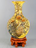 Bình củ tỏi công danh phú quý men sứ vàng kích thước cao 40cm đắp nổi kênh bong vẽ vàng