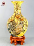 Bình củ tỏi công danh phú quý men sứ vàng kích thước cao 40cm đắp nổi kênh bong vẽ vàng