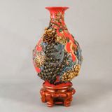 Bình tỳ bà phú quý trường xuân men sứ đỏ kích thước cao 45cm đắp nổi