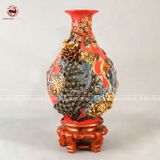 Bình tỳ bà phú quý trường xuân men sứ đỏ kích thước cao 45cm đắp nổi