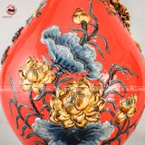 Bình tỳ bà phú quý trường xuân men sứ đỏ kích thước cao 45cm đắp nổi