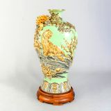 Mai bình hổ thượng sơn men sứ xanh ngọc kích thước cao 60cm đắp nổi kênh bong dát vàng