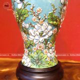 Mai bình chùa một cột men sứ xanh lam kích thước cao 35cm đắp nổi vẽ điểm vàng