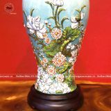 Mai bình chùa một cột men sứ xanh lam kích thước cao 35cm đắp nổi vẽ điểm vàng