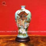 Mai bình chùa một cột men sứ xanh lam kích thước cao 35cm đắp nổi vẽ điểm vàng