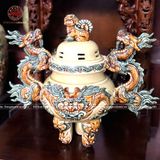 Bộ tam sự đỉnh hạc lưu ly men rạn bóng vàng kích thước cao 45cm đắp nổi