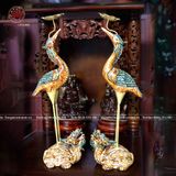 Bộ tam sự đỉnh hạc lưu ly men rạn bóng vàng kích thước cao 45cm đắp nổi