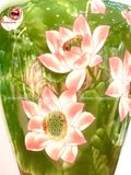 Lọ hoa sen bằng sứ kích thước cao 60cm vẽ họa tiết 3D phủ men xanh lá