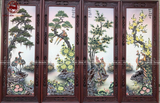 Tranh sứ Bát Tràng tứ quý 4 mùa men màu kích thước 138cm x 48cm đắp nổi