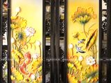 Tranh Tứ Quý hoa sen men sứ vàng kích thước 100x50cm đắp nổi khung gỗ thông | Quà Tặng Bố tranh gốm tứ quý