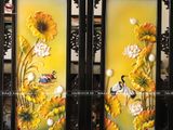 Tranh Tứ Quý hoa sen men sứ vàng kích thước 100x50cm đắp nổi khung gỗ thông | Quà Tặng Bố tranh gốm tứ quý
