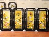 Tranh Tứ Quý hoa sen men sứ vàng kích thước 100x50cm đắp nổi khung gỗ thông | Quà Tặng Bố tranh gốm tứ quý