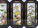 Tranh Tứ Quý tùng cúc trúc mai bằng sứ tráng men cao cấp kích thước 100x50cm đắp nổi khung gỗ thông | Quà Tặng Bố tranh gốm tứ quý