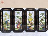 Tranh Tứ Quý tùng cúc trúc mai bằng sứ tráng men cao cấp kích thước 100x50cm đắp nổi khung gỗ thông | Quà Tặng Bố tranh gốm tứ quý