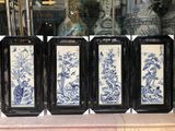 Tranh Tứ Quý men lam tứ cảnh Tùng Cúc Trúc Mai 98x48cm khung gỗ | Quà Tặng Bố tranh gốm tứ quý