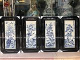 Tranh Tứ Quý men lam tứ cảnh Tùng Cúc Trúc Mai 98x48cm khung gỗ | Quà Tặng Bố tranh gốm tứ quý