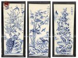 Tranh Tứ Quý men lam tứ cảnh Tùng Cúc Trúc Mai 98x48cm khung gỗ | Quà Tặng Bố tranh gốm tứ quý