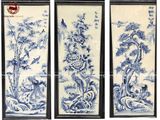 Tranh Tứ Quý men lam tứ cảnh Tùng Cúc Trúc Mai 98x48cm khung gỗ | Quà Tặng Bố tranh gốm tứ quý