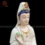 Tượng Quan Âm ngồi gốm sứ viền vàng cao 46cm | Quà Tặng Phong Thủy Tượng Quan Âm