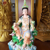 Tượng Quan Âm Tự Tại ngồi Cửu Liên Hoa sứ sơn cao 56cm | Quà Tặng Phong Thủy Tượng Quan Âm