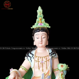 Tượng Quan Âm Tự Tại ngồi Cửu Liên Hoa sứ sơn cao 56cm | Quà Tặng Phong Thủy Tượng Quan Âm
