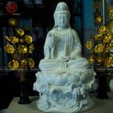 Tượng Quan Âm tự tại ngồi sóng bằng sứ trắng kích thước 50cm | Quà Tặng Phong Thủy Tượng Quan Âm