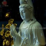 Tượng Quan Âm tự tại ngồi sóng bằng sứ trắng kích thước 50cm | Quà Tặng Phong Thủy Tượng Quan Âm