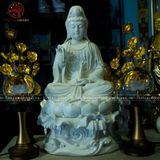 Tượng Quan Âm tự tại ngồi sóng bằng sứ trắng kích thước 50cm | Quà Tặng Phong Thủy Tượng Quan Âm