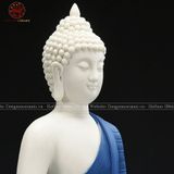 Tượng Thích Ca Mâu Ni ngồi đài sen bằng sứ trắng áo xanh cao 36cm