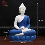 Tượng Thích Ca Mâu Ni ngồi đài sen bằng sứ trắng áo xanh cao 36cm
