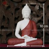 Tượng Thích Ca Mâu Ni ngồi áo nâu đỏ gốm sứ trắng cao 30cm