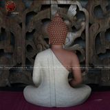 Tượng Thích Ca Mâu Ni ngồi áo nâu đỏ gốm sứ trắng cao 30cm