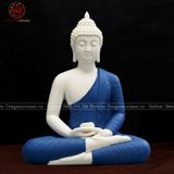 Tượng Thích Ca Mâu Ni ngồi kiểu thái sứ trắng áo xanh cao 30cm
