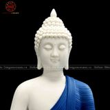 Tượng Thích Ca Mâu Ni ngồi kiểu thái sứ trắng áo xanh cao 30cm
